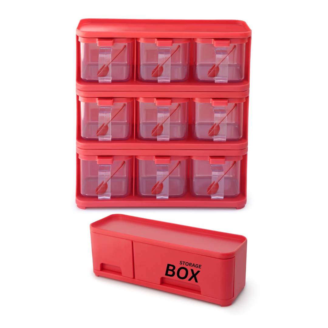 9-in-1 Spice Rack Organizer with Storage Boxes – Compact Kitchen Countertop Spice Holder