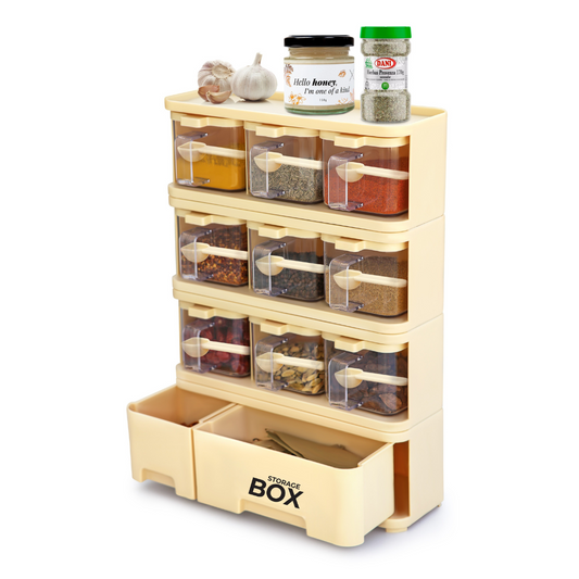 9-in-1 Spice Rack Organizer with Storage Boxes – Compact Kitchen Countertop Spice Holder