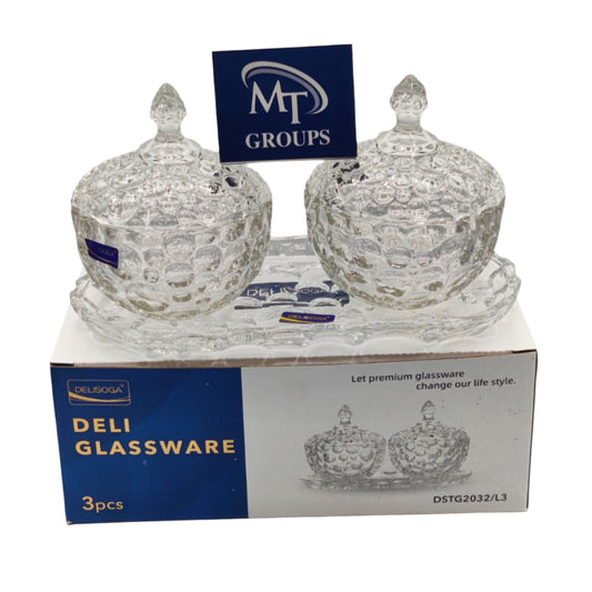 Delisoga® Candy Dish Set of 3 Elegant Candy Jars with Glass Tray for Sweets & Treats - Heaven of homes - Sale Pakistan