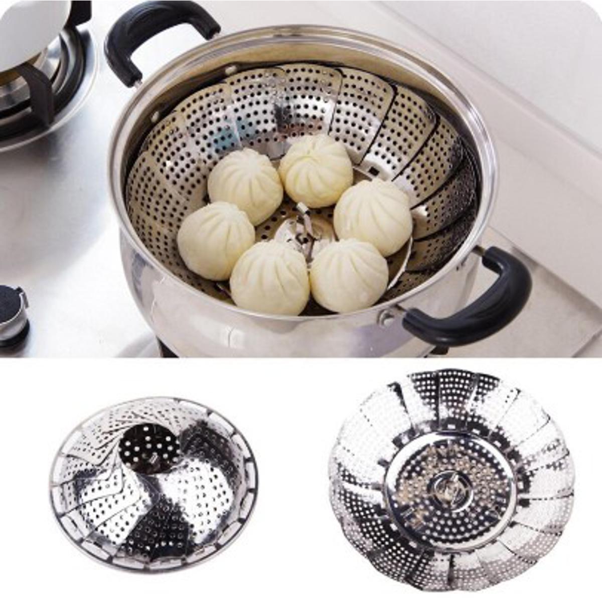 Stainless Steel Fold able Steamer - Silver Food Basket Steamer - Heaven of homes