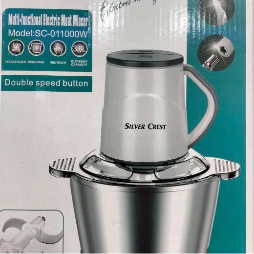 Silvercrest Electric Food Chopper 3 Litre Stainless Steel Bowl – Heavy Duty Meat Grinder & Vegetable Cutter, White Multi-Purpose Kitchen Chopper