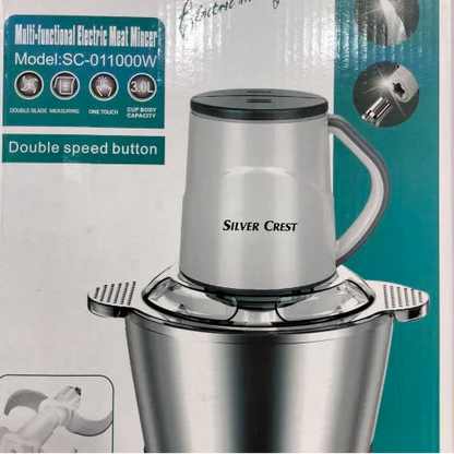 Silvercrest Electric Food Chopper 3 Litre Stainless Steel Bowl – Heavy Duty Meat Grinder & Vegetable Cutter, White Multi-Purpose Kitchen Chopper