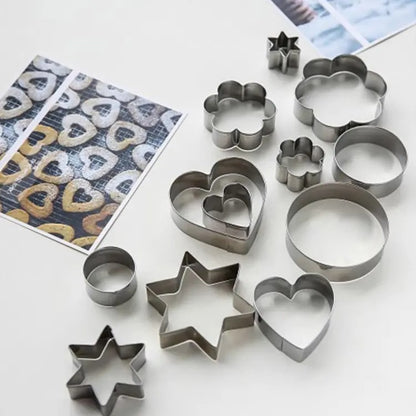 Pack Of 12 - Multi Shape Cookies Cutter - Silver - Heaven of homes