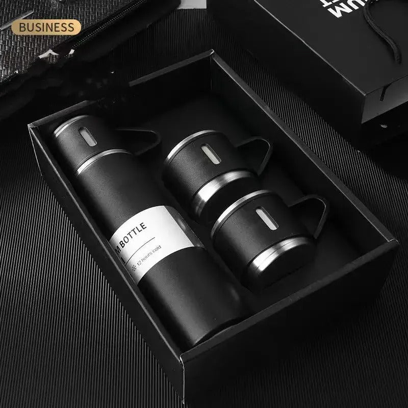 Double-Wall Stainless Steel Vacuum Thermos Flask with Handle and Insulated Lid Set With 2 Stainless Steel Cups for Hot and Cold Beverages 500 ML - Heaven of homes