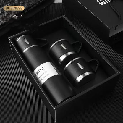 Double-Wall Stainless Steel Vacuum Thermos Flask with Handle and Insulated Lid Set With 2 Stainless Steel Cups for Hot and Cold Beverages 500 ML - Heaven of homes