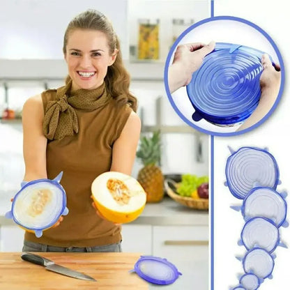 6 Pcs Kitchen Reusable Silicone Stretch Seal Lid Preservation Vacuum Food Storage Bowl Cover - Heaven of homes