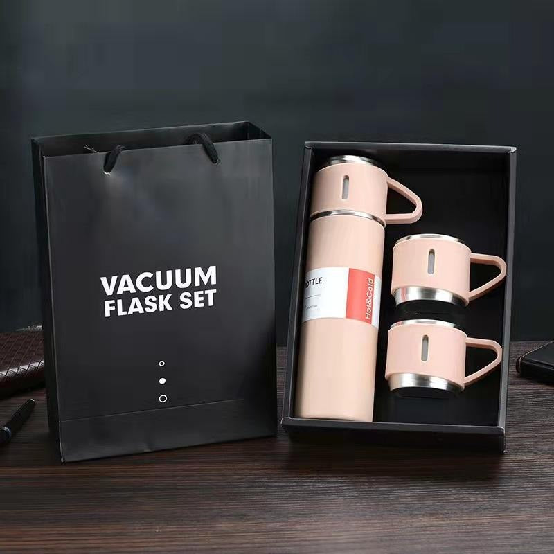 Double-Wall Stainless Steel Vacuum Thermos Flask with Handle and Insulated Lid Set With 2 Stainless Steel Cups for Hot and Cold Beverages 500 ML - Heaven of homes