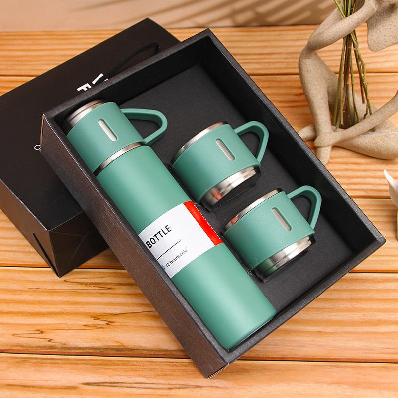 Double-Wall Stainless Steel Vacuum Thermos Flask with Handle and Insulated Lid Set With Stainless Steel Cups for Hot and Cold Beverages 500 ML