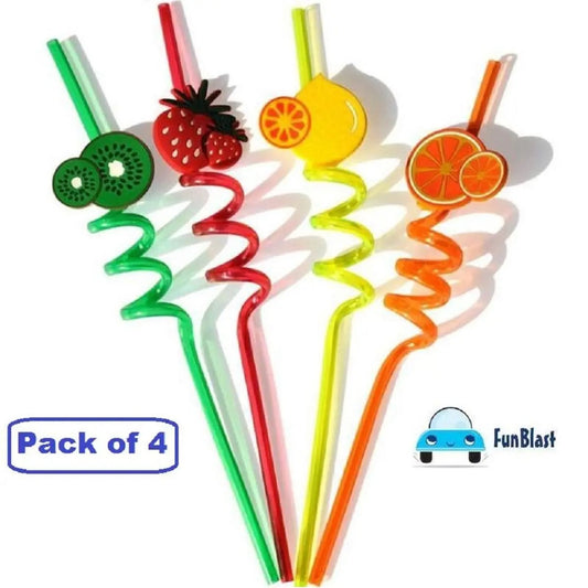 Heaven of homes Reusable Straws for Kids, Fruit Cartoon Shape Spiral Drinking Straw (Assorted) - Pack of 4 - Heaven of homes