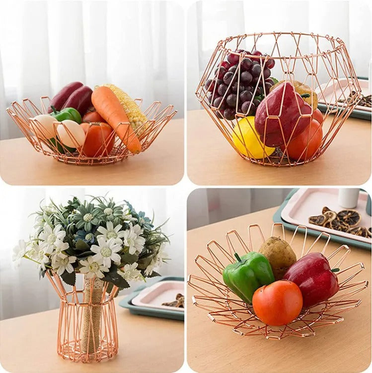 Multipurpose Stainless Steel Folding Fruit and Vegetable Basket for Kitchen, Dining Table - Transformable in 7 Shapes - Heaven of homes