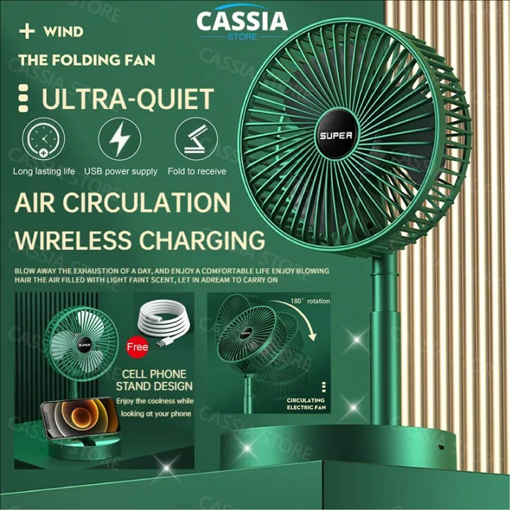 Desk Rechargeable fan portable USB charging mini 3-Speed Retractable Foldable Silent Electric Fan With phone stand Fast cooling down Strong Wind Electric Fan Household Outdoor Travel Student  - Heaven of homes