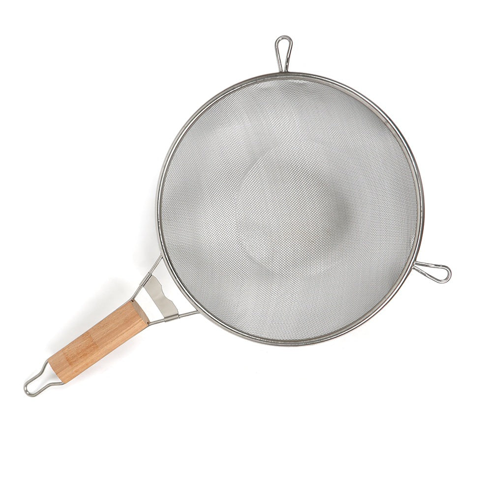 Deep Kitchen Strainer with Wooden Handle | Durable Fine Mesh Colander for Cooking & Draining