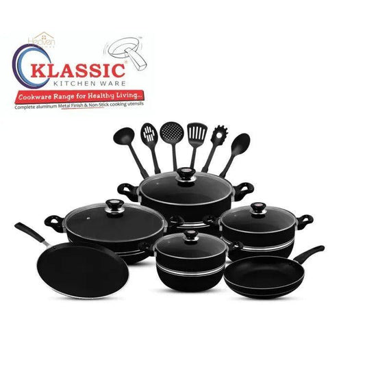 16 Pieces Klassic Double Layer Coating Non stick Set Gift Set Glass Lid - Heaven of homes