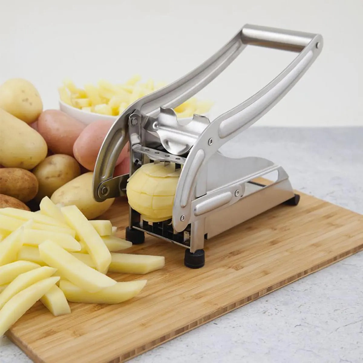 Heavy Duty Potato Chipper & Cutter Stainless Steel French Fries Cutter Potato Chipper 2 Sizes Interchangeable Blades Potato Slicer