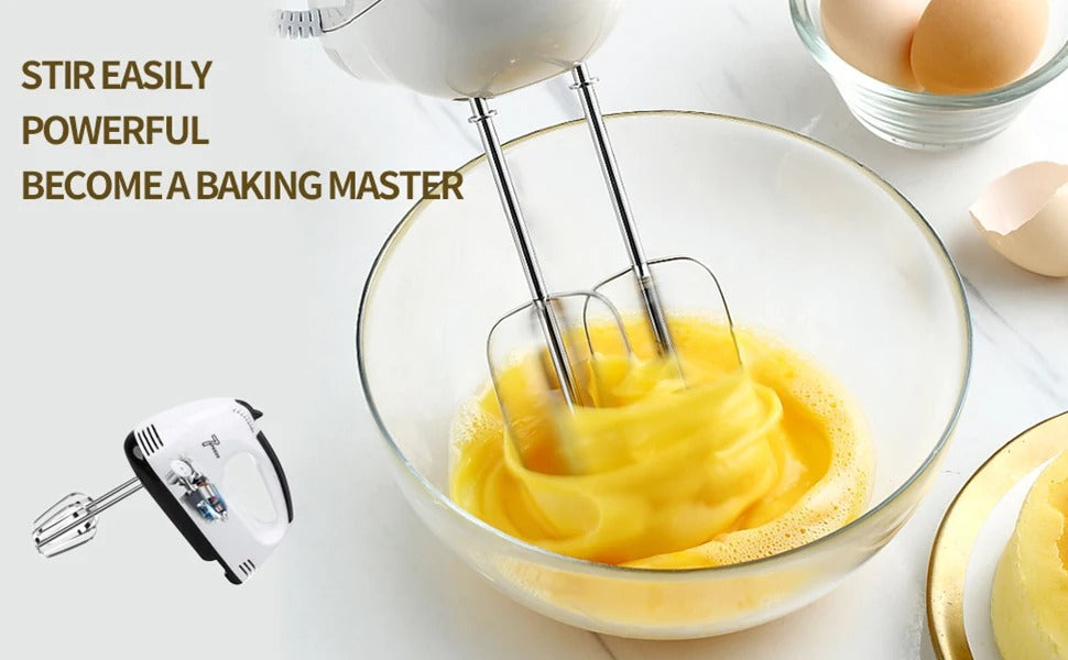 Electric Hand Mixer 7 Speed Stainless Steel Egg-Whisk Electric Mixer, Includes 2 Beaters & 2 Dough Hooks, Robust & Easy-Clean - Heaven of homes