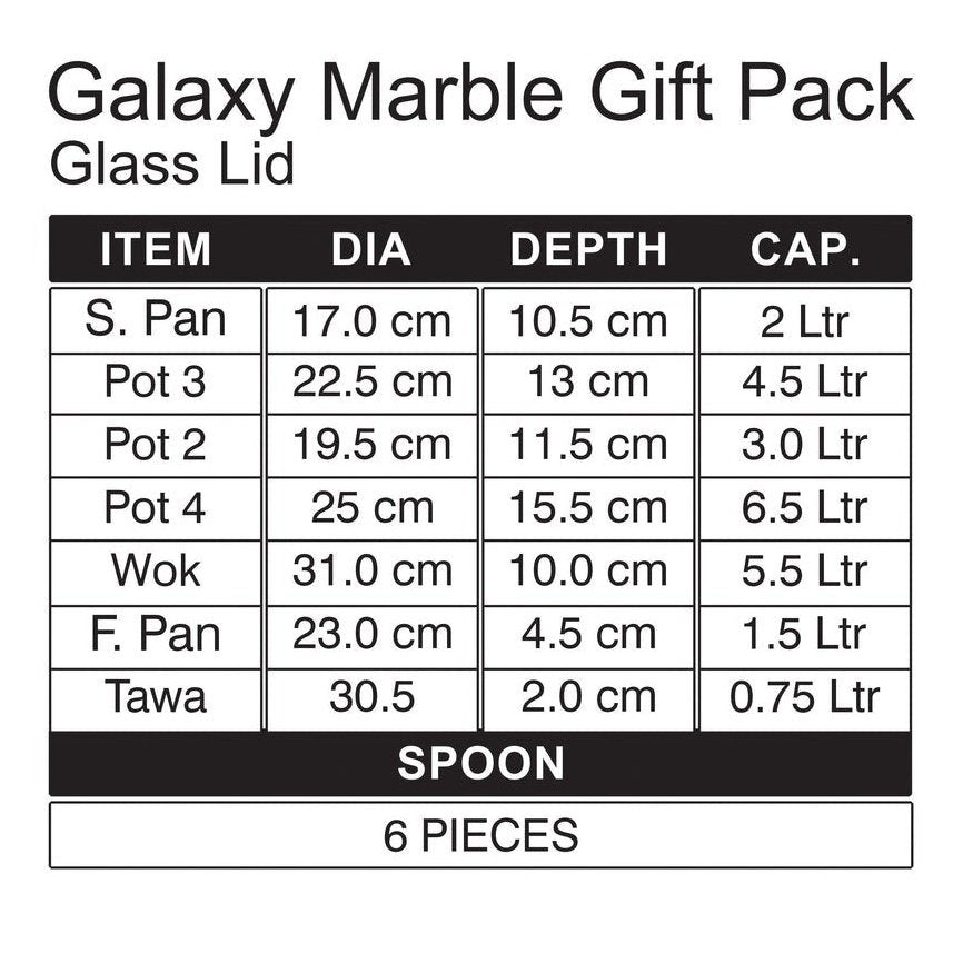 Sonex™ 18 Pieces Galaxy Marble Gift Pack Dual Layer Coating Non stick Set Gift Set with Glass Lids - Heaven of homes