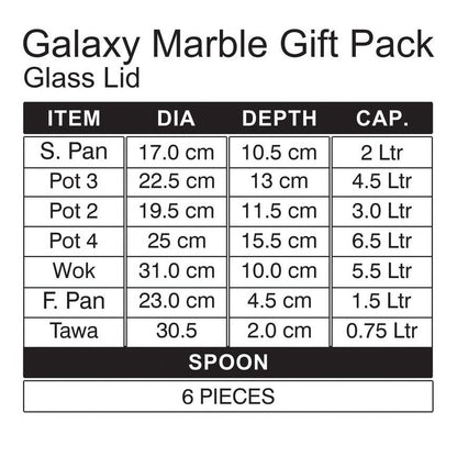 Sonex™ 18 Pieces Galaxy Marble Gift Pack Dual Layer Coating Non stick Set Gift Set with Glass Lids - Heaven of homes