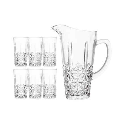 Delisoga® Premium 7-Piece Textured Glass Water and Serving Set 6 Glasses & 1 Jug - Heaven of homes