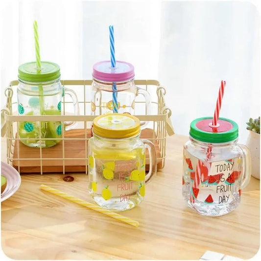 Fruity Mason Jar with Lid & Straw Multicolor - Heaven of homes