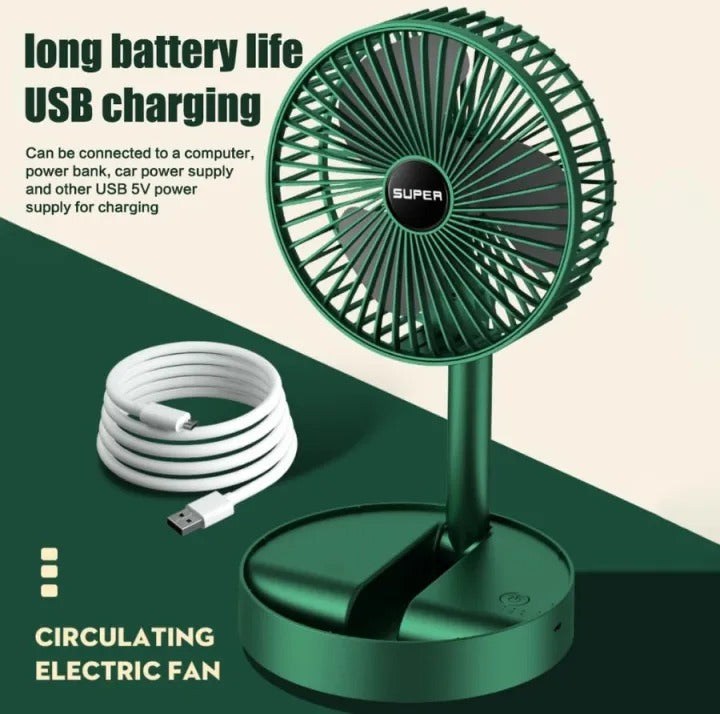 Desk Rechargeable fan portable USB charging mini 3-Speed Retractable Foldable Silent Electric Fan With phone stand Fast cooling down Strong Wind Electric Fan Household Outdoor Travel Student  - Heaven of homes