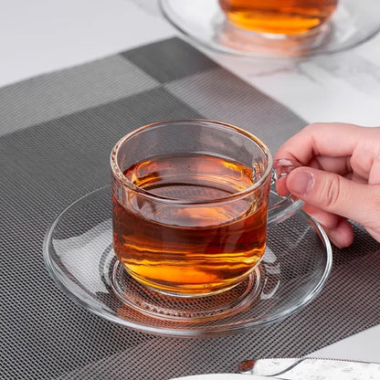 Delisoga® Set of 6 Clear Glass Cup & Saucer Set - Elegant Transparent Design - Heaven of homes