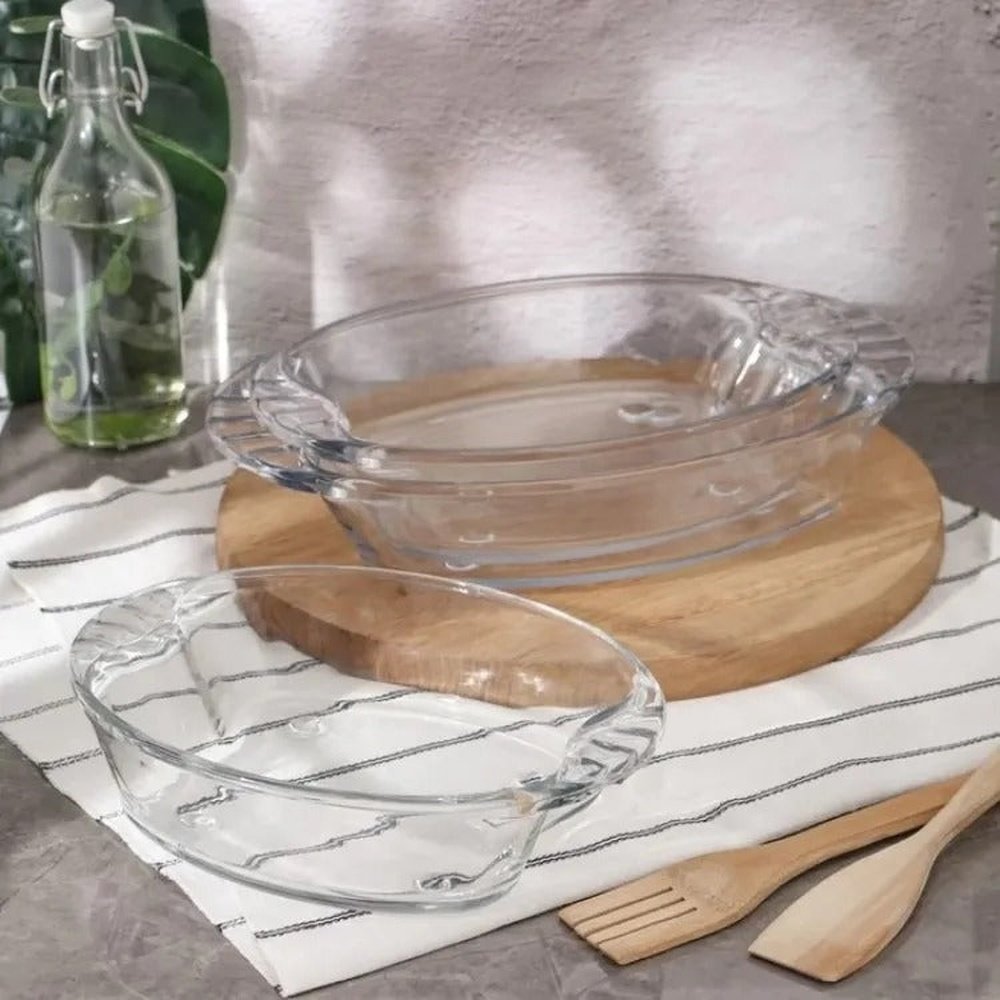 Set of 3 Primex Glass Oven Dish Transparent Baking Dish Clear Glass Shatter Proof Dishes - Heaven of homes