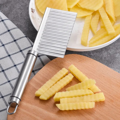 Crinkle Fries Cutter Knife with Handle Potato Slicer – Stainless Steel – Multifunctional Knife Wavy Edged Potato cutter – Wavy Chopper – Wavy Potato Slicer – Vegetable & Fruit Wavy knife - Heaven of homes