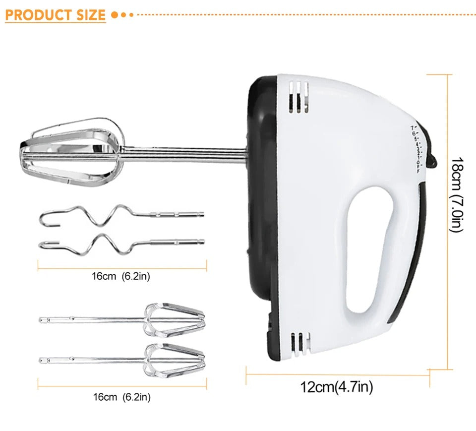 Electric Hand Mixer 7 Speed Stainless Steel Egg-Whisk Electric Mixer, Includes 2 Beaters & 2 Dough Hooks, Robust & Easy-Clean - Heaven of homes