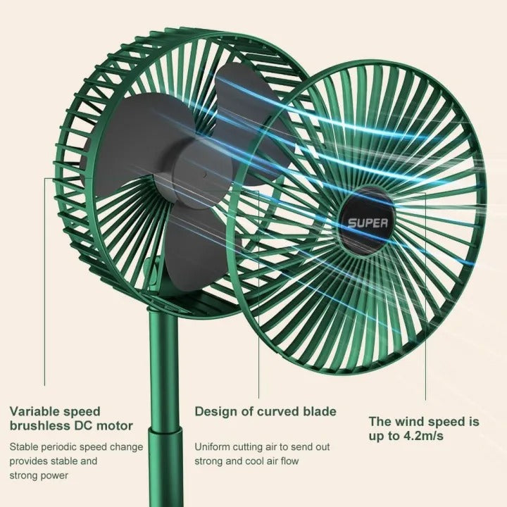 Desk Rechargeable fan portable USB charging mini 3-Speed Retractable Foldable Silent Electric Fan With phone stand Fast cooling down Strong Wind Electric Fan Household Outdoor Travel Student  - Heaven of homes