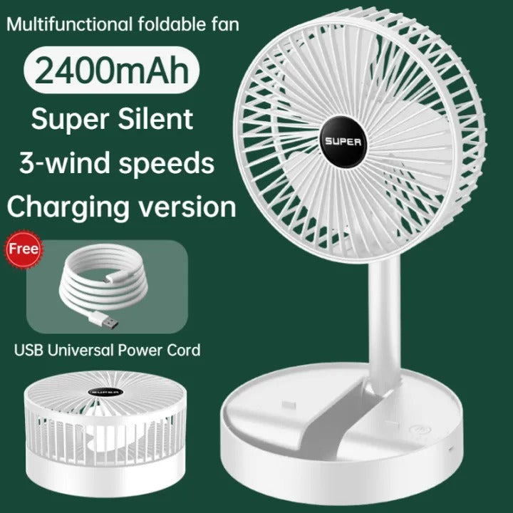 Desk Rechargeable fan portable USB charging mini 3-Speed Retractable Foldable Silent Electric Fan With phone stand Fast cooling down Strong Wind Electric Fan Household Outdoor Travel Student  - Heaven of homes