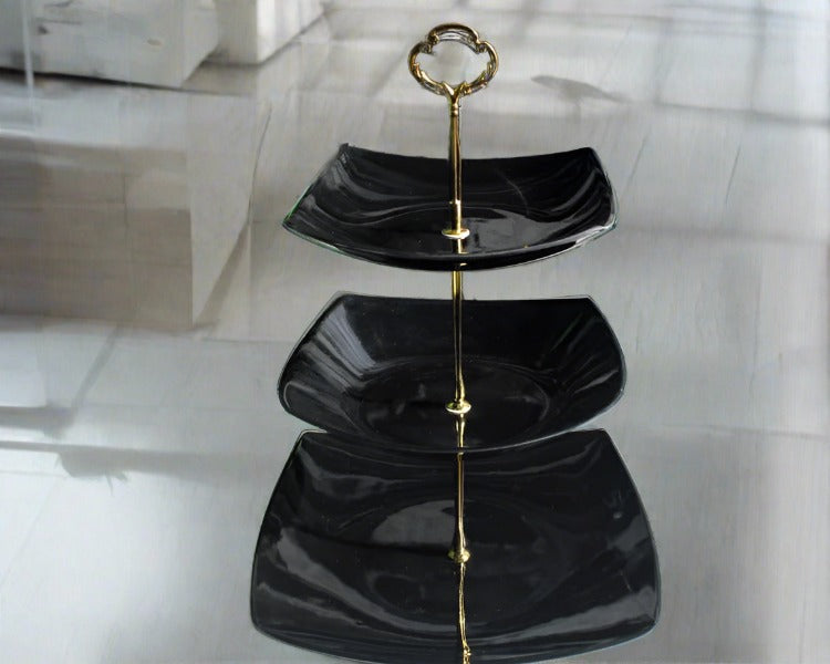 Square 3 Tier Pastry & Cup Cake Stand Melamine Black - Heaven of homes