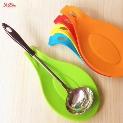 Set of 2 Pcs Silicone Spoon Rest Heat Resistant Utensil Holder Cooking Tool Rest Pad Grade Silica Gel Spoon - Heaven of homes