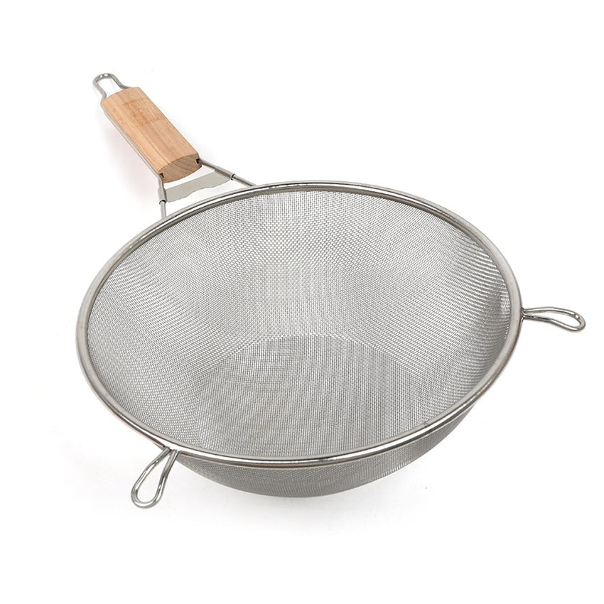 Deep Kitchen Strainer with Wooden Handle | Durable Fine Mesh Colander for Cooking & Draining