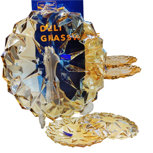 Delisoga® Premium Gold 7-Piece Glass Cake Set – 1 Large Plate & 6 Quarter Plates for Snacking & Serving - Heaven of homes - Sale Pakistan