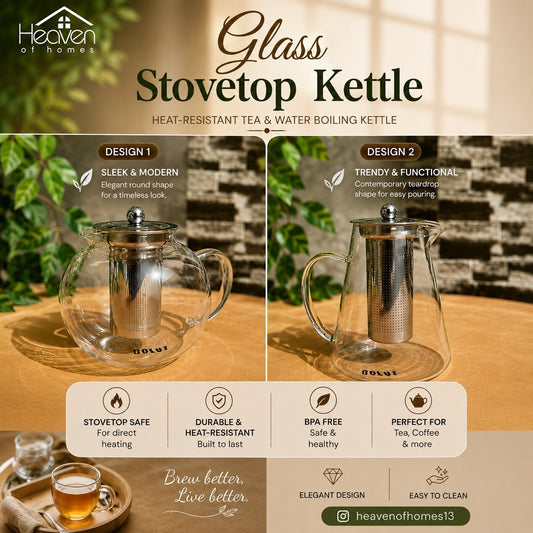 Heaven® Glass Stovetop Kettle – Heat-Resistant Tea & Water Boiling Kettle for Kitchen