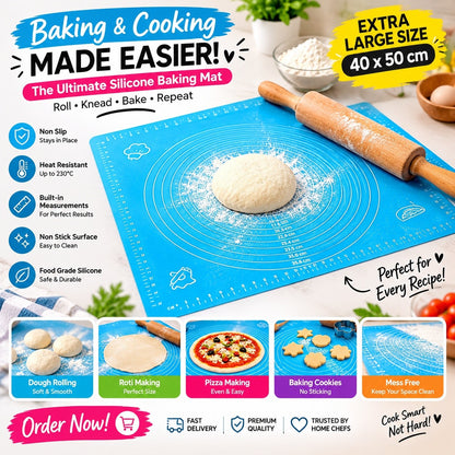 Heaven® Silicone Baking Mat, Non-Stick Pastry & Dough Rolling Mat, Extra Large Roti & Pizza Making Sheet with Measurements, Non-Slip & Heat Resistant, 40 × 50 cm