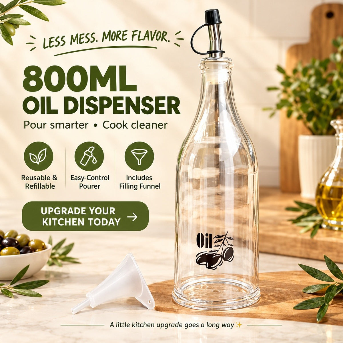 Heaven® Acrylic Oil Bottle 800ml – Reusable Cooking Oil Dispenser with Pourer