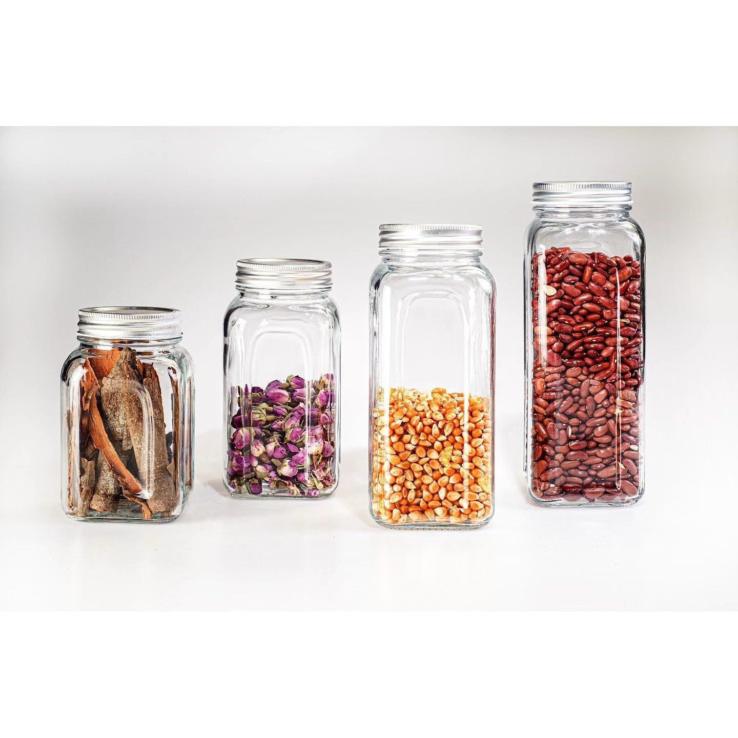 Kaveh Set of 4 Glass Jar Set with Metallic Lid Airtight Square Jars - Heaven of homes