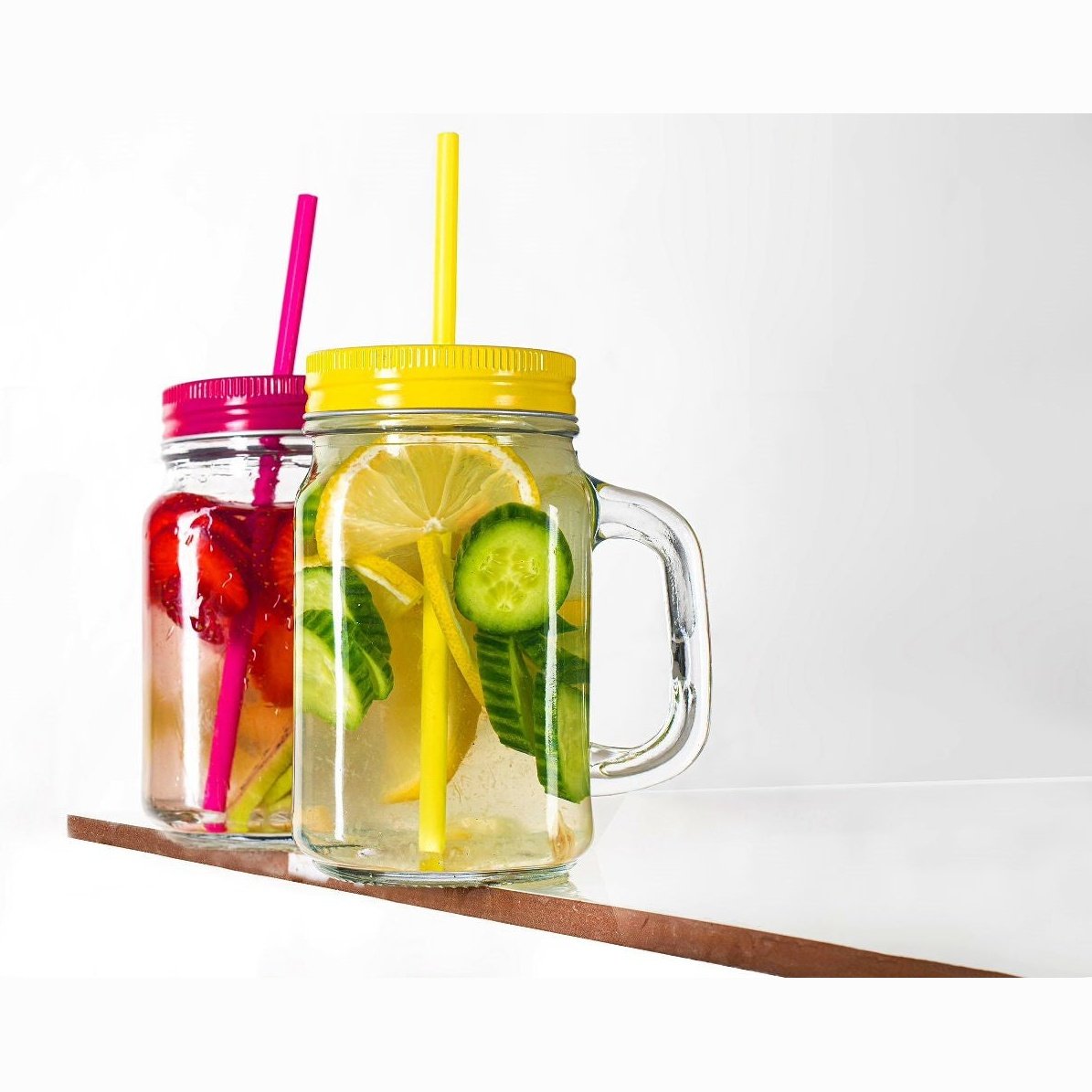 Mason Jar Set of 2 Clear Glass Fruit Mason Jars with Colorful Lid - Heaven of homes