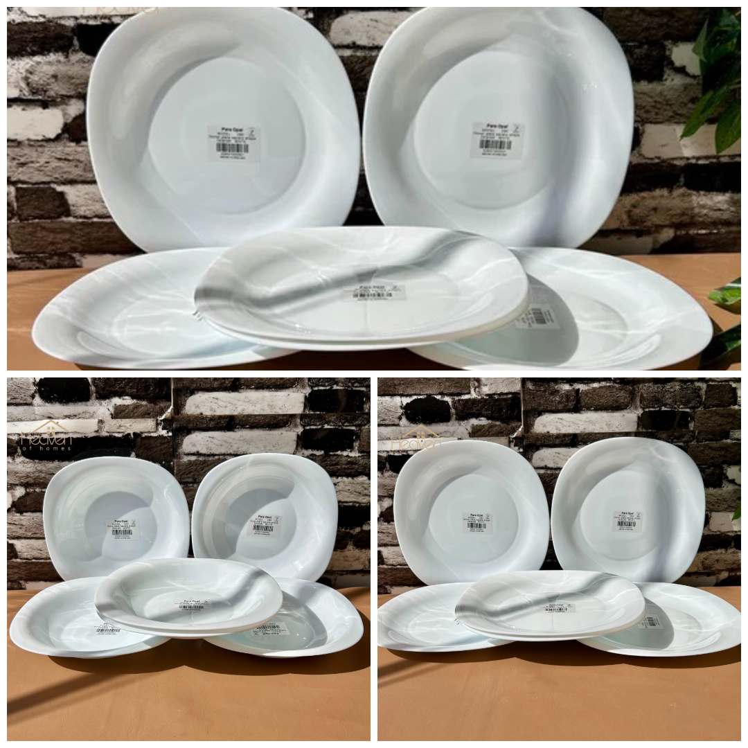 Opal® Set of 18 Pieces Marble Plate Set White– Stain-Proof and Microwave Safe Dinner Set Imported Square