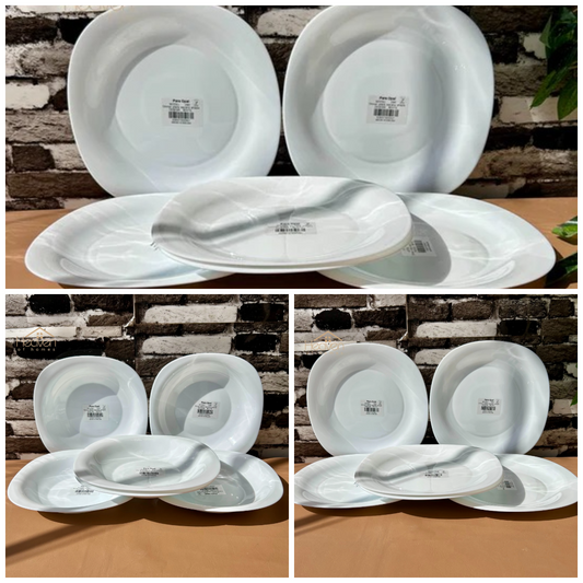 Opal® Set of 18 Pieces Marble Plate Set White– Stain-Proof and Microwave Safe Dinner Set Imported Square