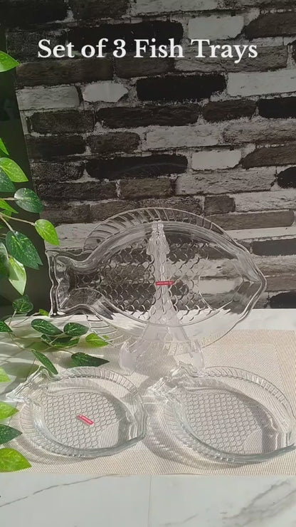 Large Oval Salad Dish Transparent Glass Serving Trays Fish Style 14.5 Inches