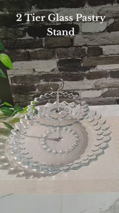 Imperial Glass Crystal Pastry Stand With Metallic Rod 2 Tier Cake Stand Gift Item Glass Material Classy