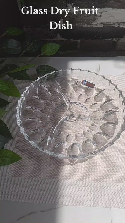 Glass Dry Fruit Dish Candy Tray with Partitions Clear Glass 9 inches